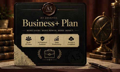 A5 Journal Business+ plan card, for up to twenty users