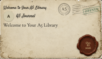 A welcome letter to the A5 library, opened and sealed October 11, 2026